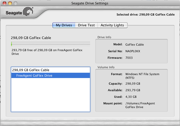 Seagate GoFlex Slim 320 GB 7200 rpm test