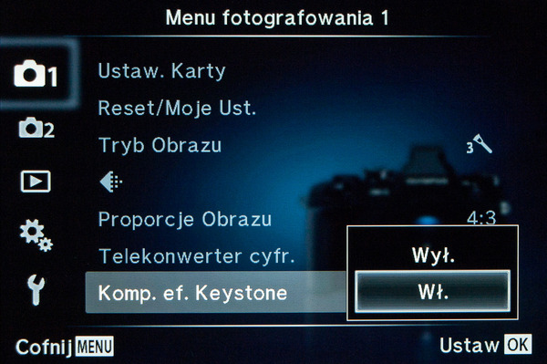 Cyfrowa ciemnia w aparacie z Olympusem korygowanie zniekształceń geometrycznych korygowanie zniekształceń perspektywicznych Kompensacja efektu Keystone poradnik Olympus OM-D E-M1 E-M5 Mark II