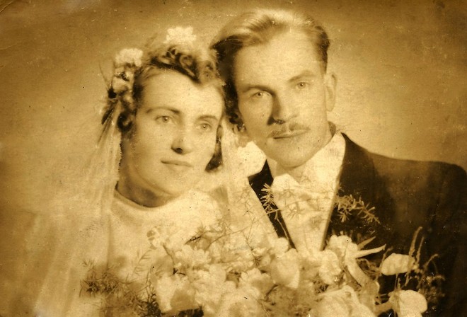ślub Ryszarda i Janiny Gadomskich w łodzi w listopadzie 1947 r.