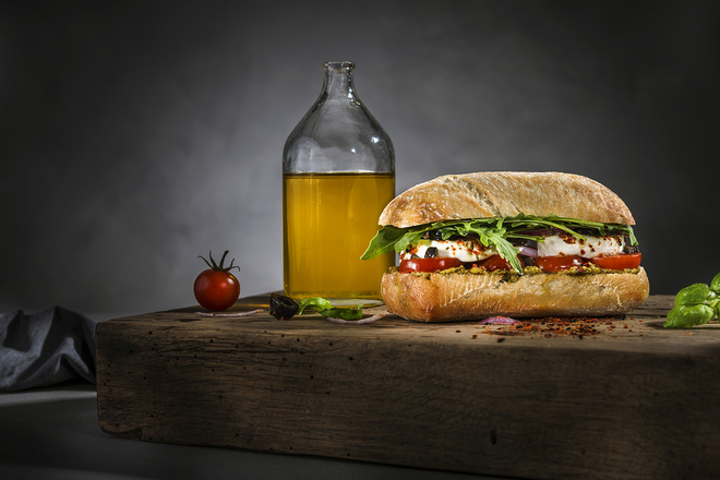 Ciabatta sandwich with mozzarella cheese