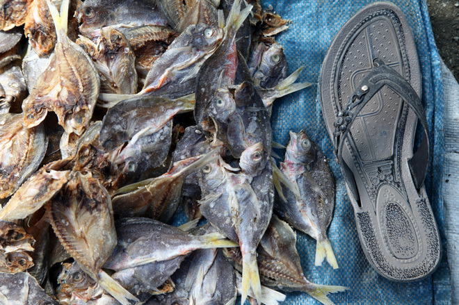 Suszone ryby na targu w Wakai.